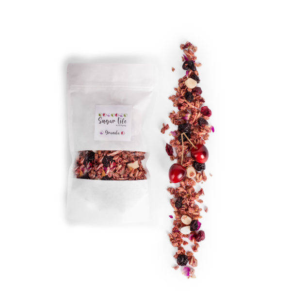 Višnová granola s marcipánem a květy růže - 200g