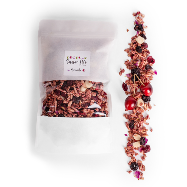 Višnová granola s marcipánem a květy růže - 400g